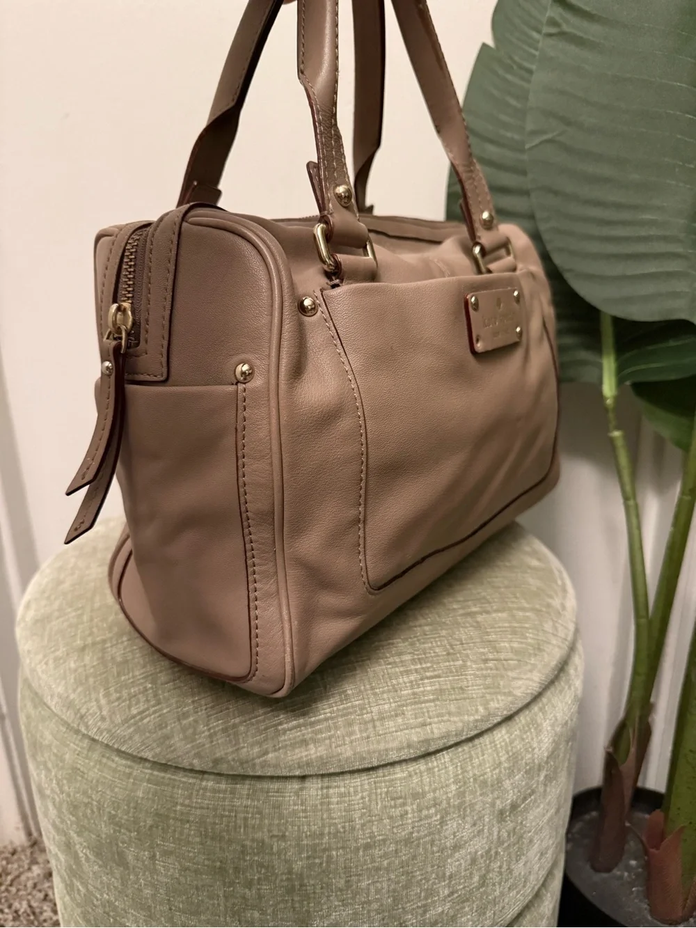 Kate Spade Baxter Street Catalina Taupe Leather Satchel Handbag